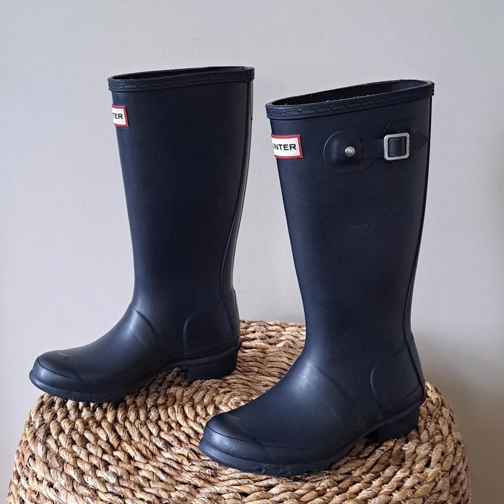 Hunter Youth Unisex Navy Rubber‎ Wellie/Rain Tall Pull-On Waterproof Boots B1/G2